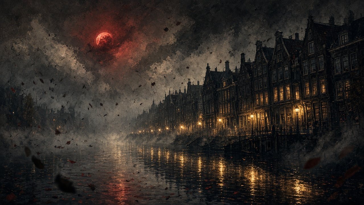 Amsterdamse grachten in mist en goud