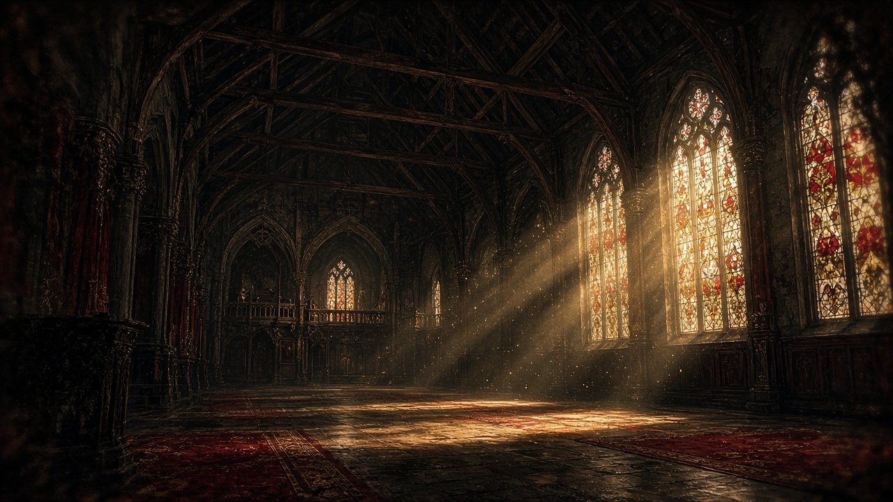 Historische Nederlandse zaal in goud licht