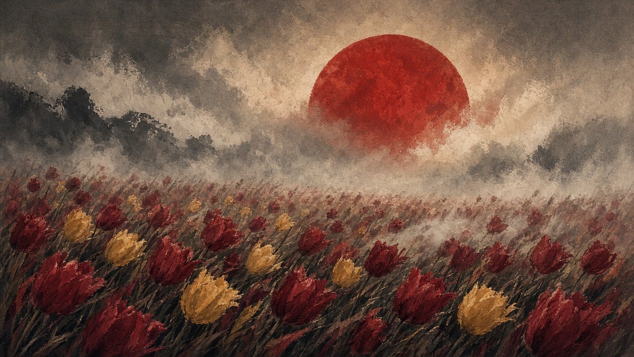 Tulpenvelden in rood en goud